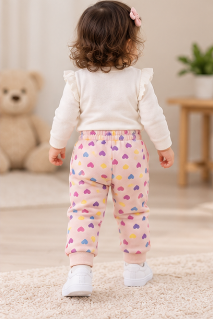 Pink Heart Print Jogger Pants for Toddlers