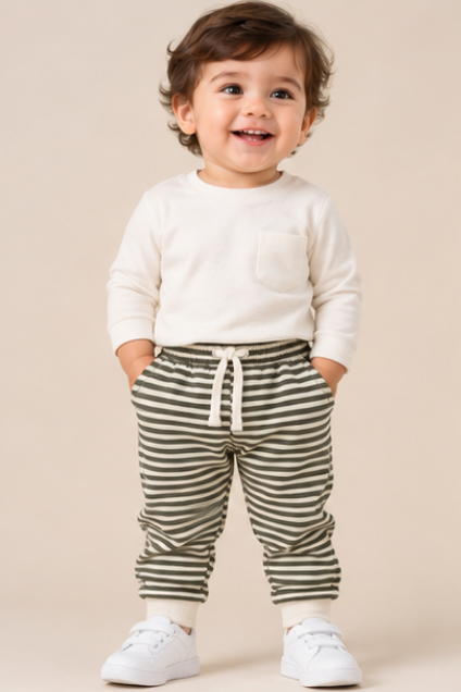 Olive Stripe Jogger Pants for Toddlers