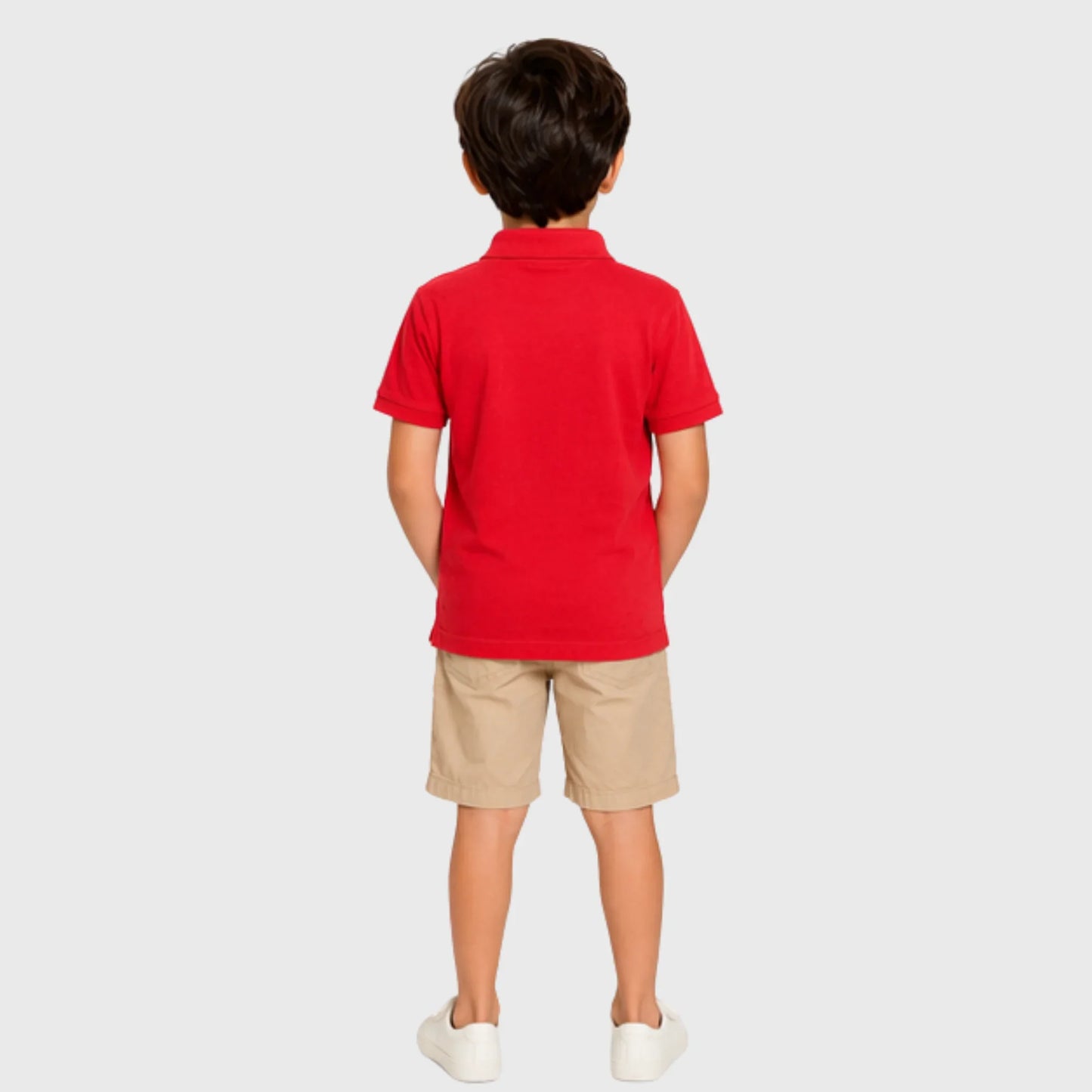 Red Cotton Polo with Palm Tree Embroidery