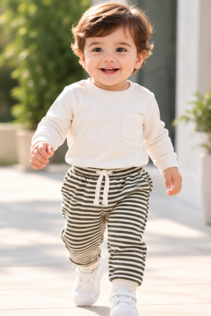 Olive Stripe Jogger Pants for Toddlers