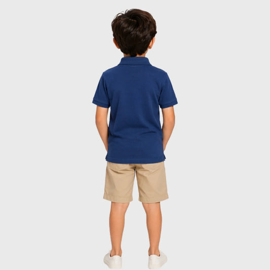 Navy Cotton Polo with Island Surf Embroidery