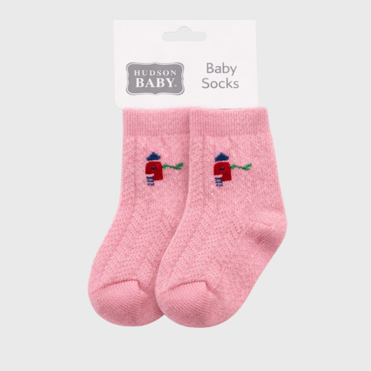 Hudson Baby Pointelle Knit Socks - Pink Bird