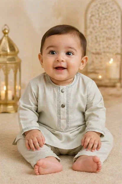 Baby Boys' Cotton Embroidered Kurta Set – Peach Skin