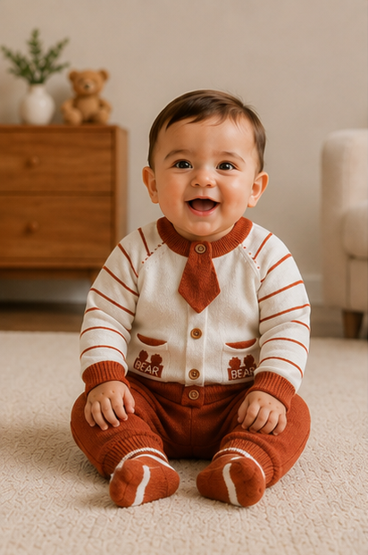 Rust Maroon Sweater Suit with Detachable Tie