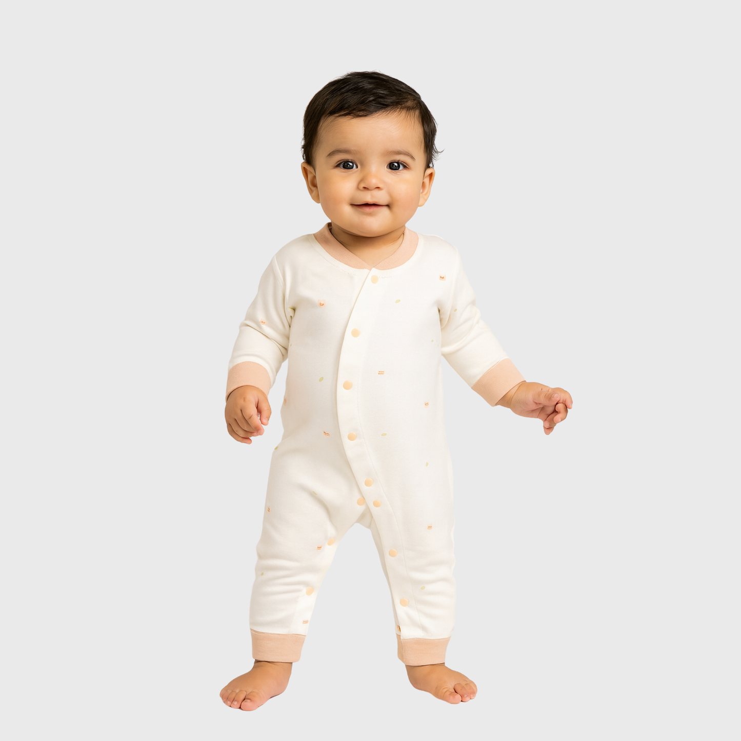 Beige & Brown Soft Cotton Baby Romper