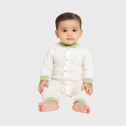 Green Trim Soft Cotton Baby Romper