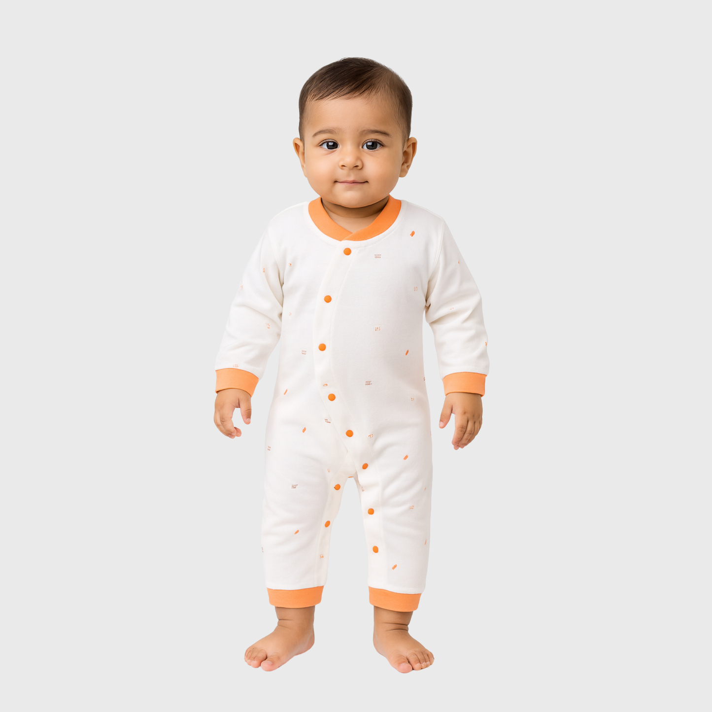 Beige & Orange Soft Cotton Baby Romper