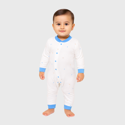 Beige & Blue Cotton Baby Romper