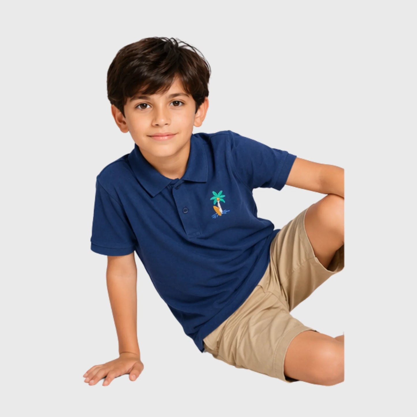 Navy Cotton Polo with Island Surf Embroidery
