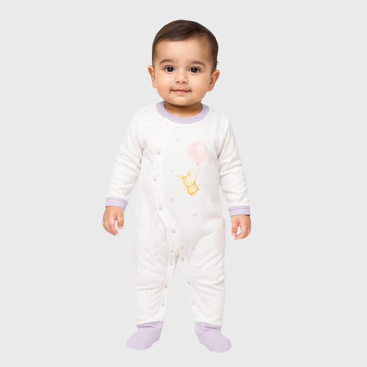 Beige & Grey Soft Cotton Baby Romper