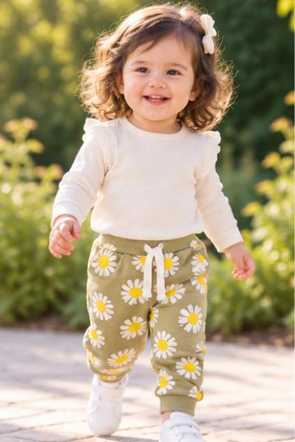 Daisy Print Jogger Pants for Toddlers