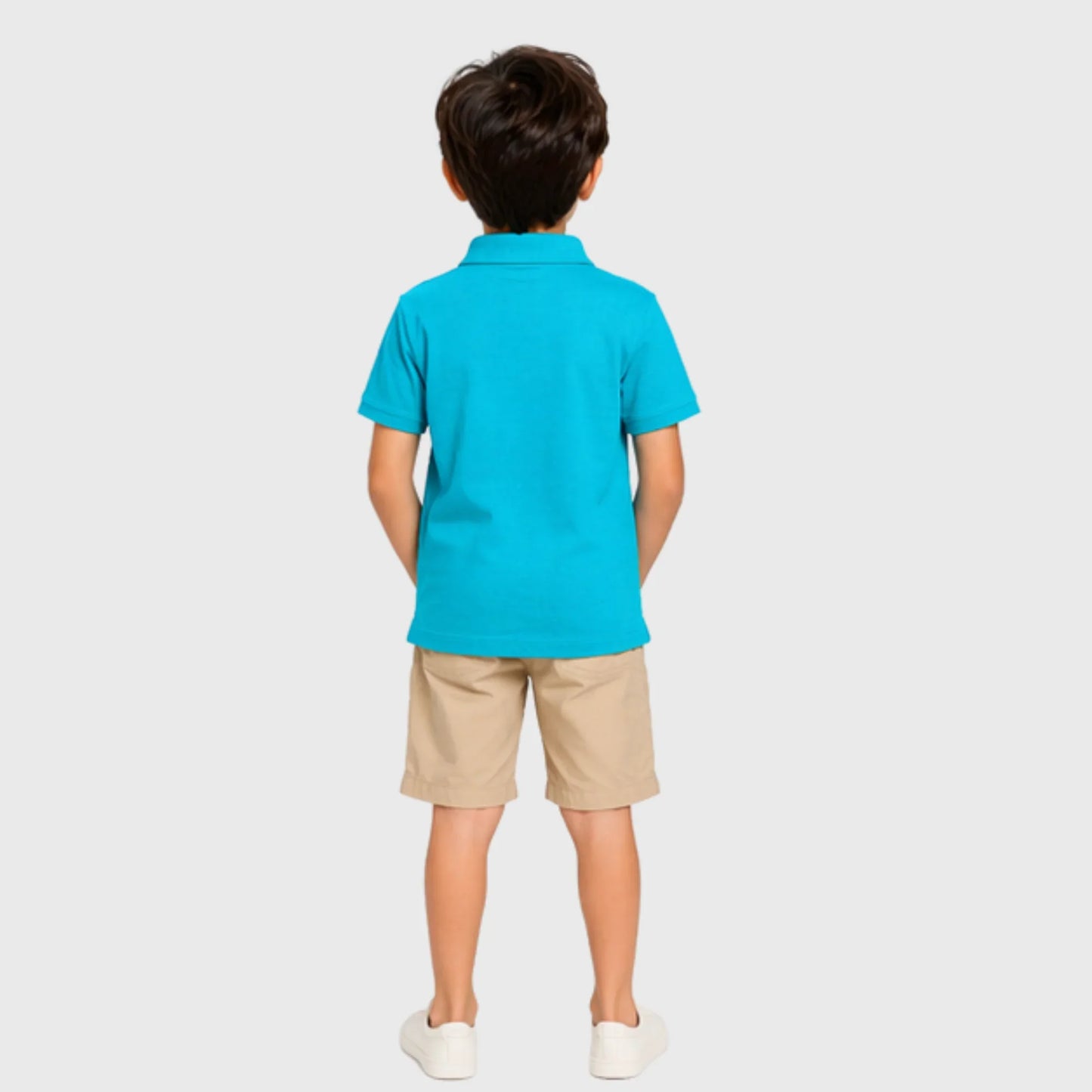 Teal Polo with Hand-Drawn Dinosaur Graphics