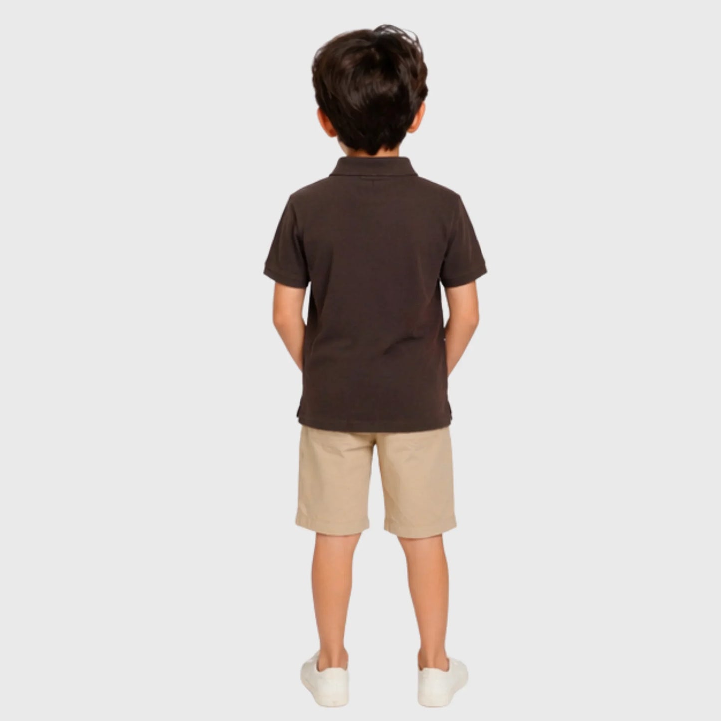 Brown Cotton Polo with Sketched Dinosaur Print