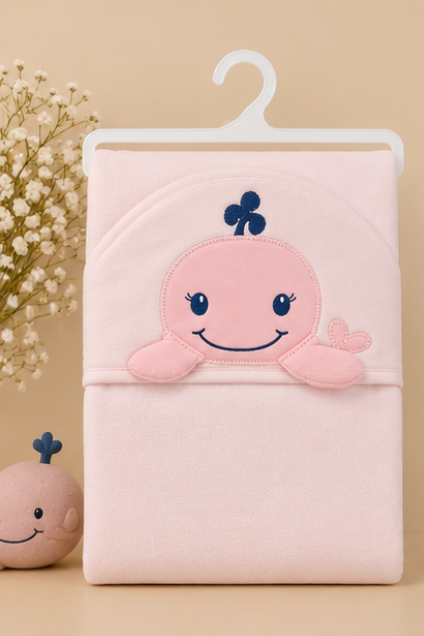 Pink Whale Hooded Baby Swaddle