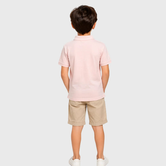 Pink Polo with Sketch Dinosaur Print