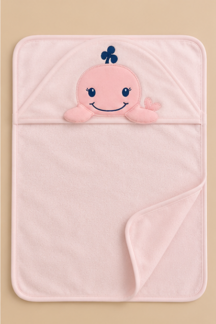 Pink Whale Hooded Baby Swaddle