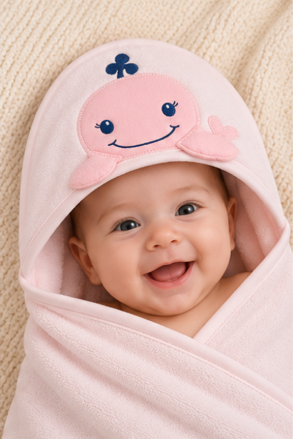 Pink Whale Hooded Baby Swaddle