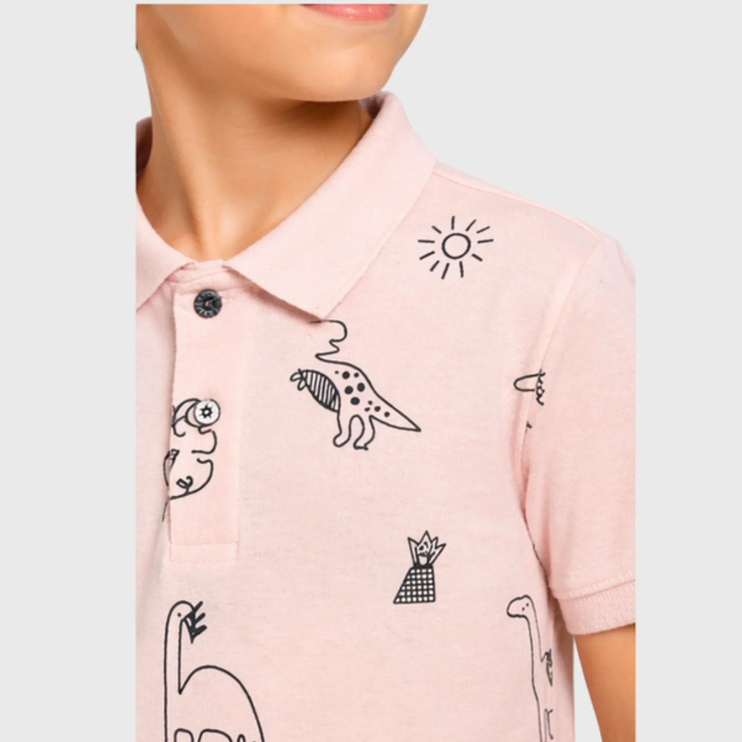 Pink Polo with Sketch Dinosaur Print