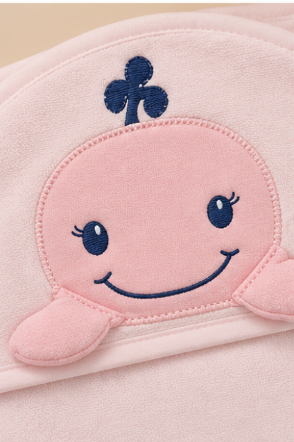Pink Whale Hooded Baby Swaddle