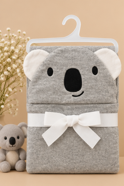 Grey Koala Hooded Baby Swaddle