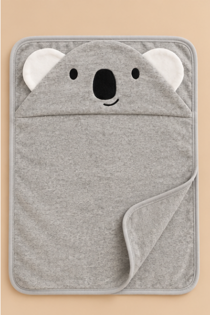 Grey Koala Hooded Baby Swaddle