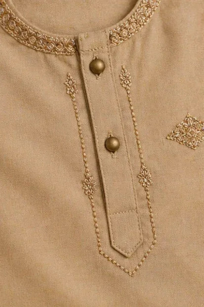 Baby Boys Embroidered Kurta & Shalwar Set – Cream beige