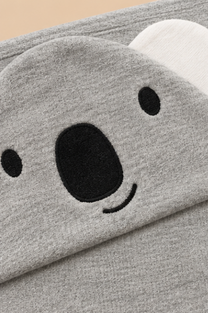 Grey Koala Hooded Baby Swaddle