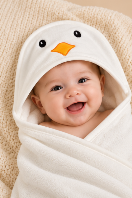 White Duck Hooded Baby Swaddle