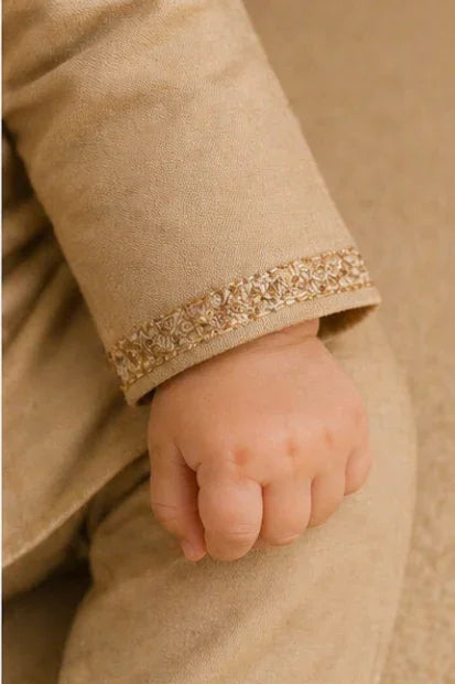 Baby Boys Embroidered Kurta & Shalwar Set – Cream beige