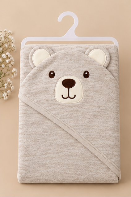 Beige Bear Hooded Baby Swaddle