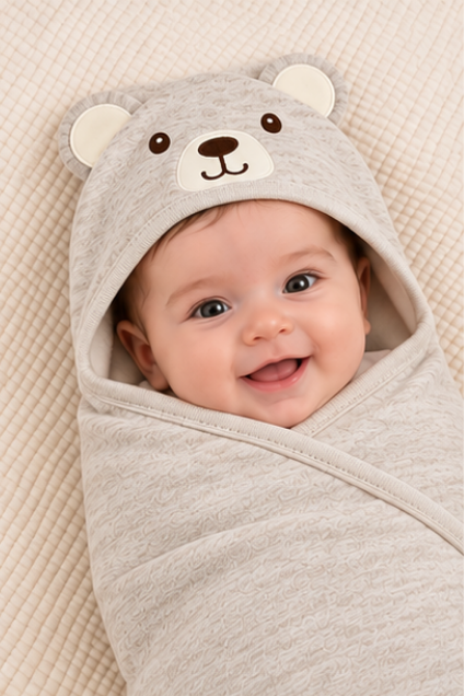 Beige Bear Hooded Baby Swaddle