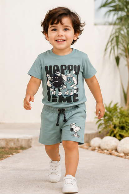 Unisex Graphic Shorts Set – Sage Green