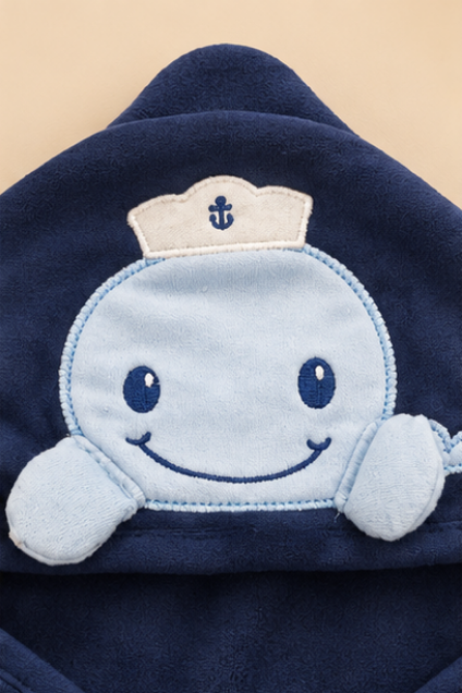 Navy Sailor Whale Hooded Baby Swaddle