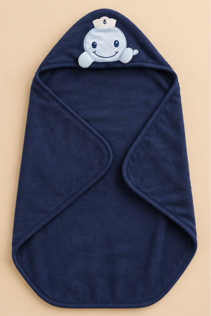 Navy Sailor Whale Hooded Baby Swaddle