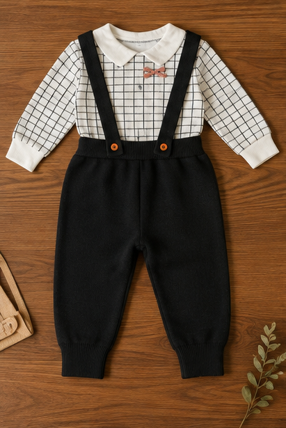 Dungaree Style Detachable Sweater with Black Romper