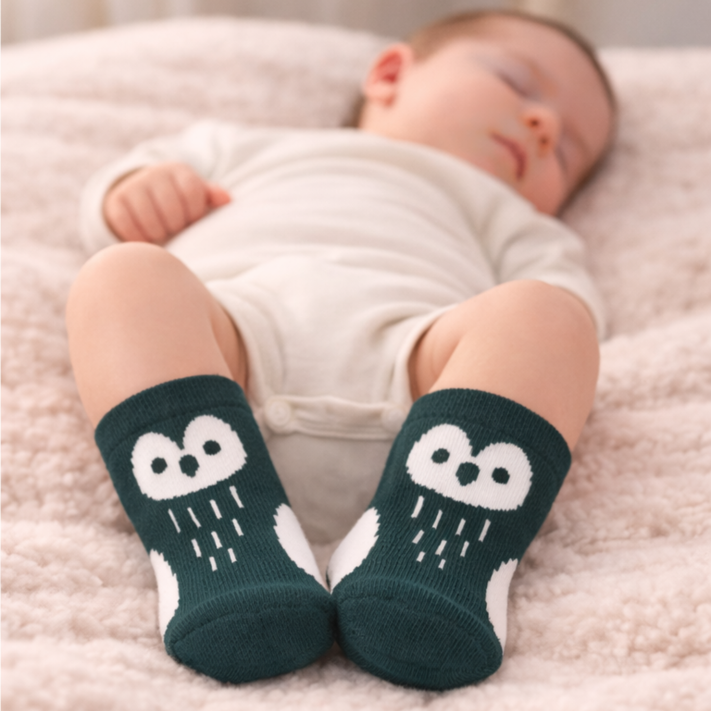 Forest Owl Baby Ankle Socks – Dark Teal
