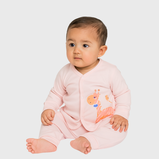 Baby Cotton Shirt Set – Pink Giraffe Print