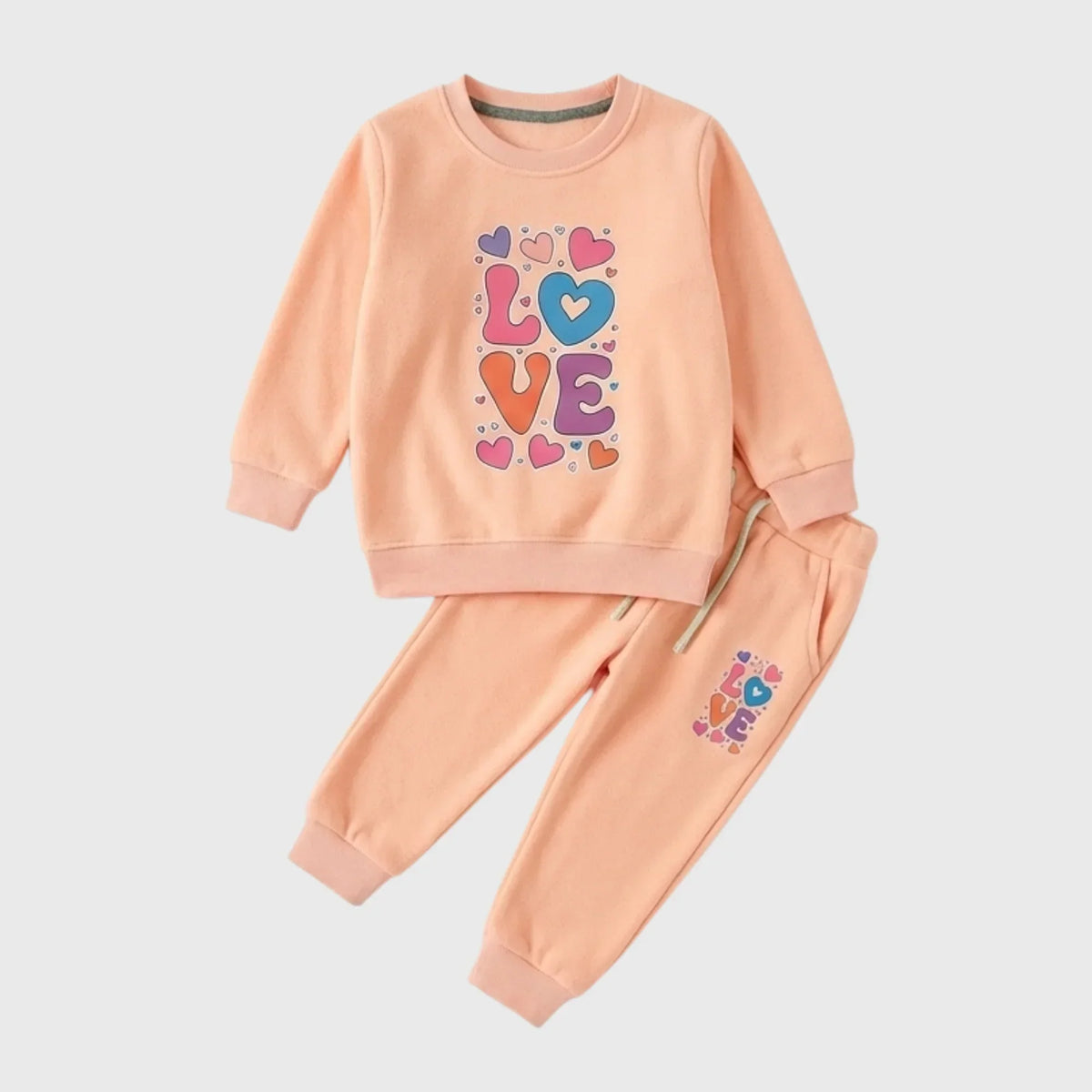 Little Girl Tracksuit Set with Heart-Themed Design