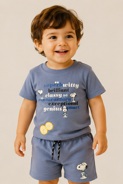Unisex Graphic Shorts Set – Steel Blue