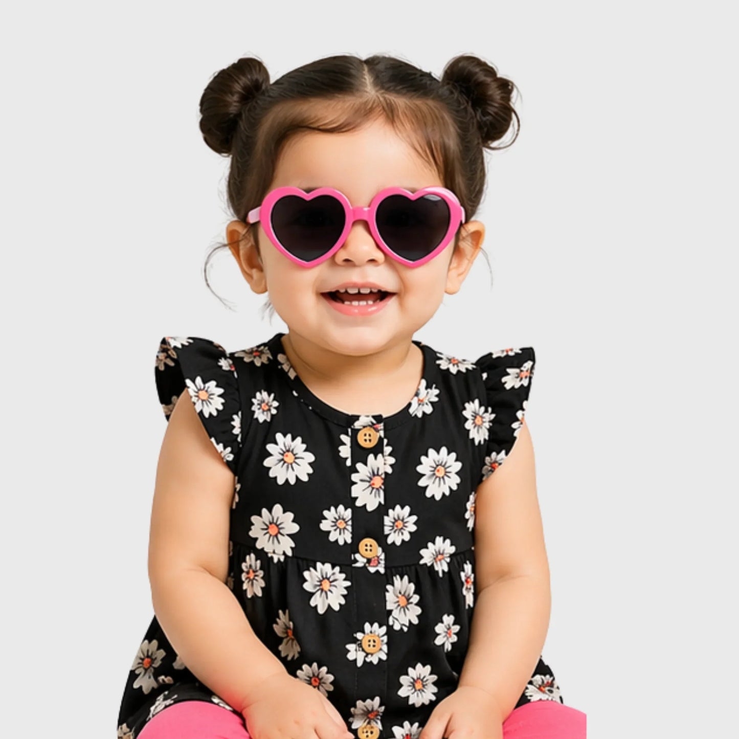 Mini Daisy Flutter-Sleeve Tunic, Leggings, and Heart Shades Set