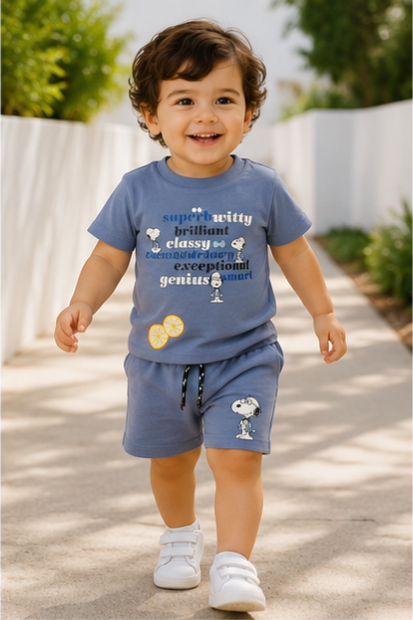 Unisex Graphic Shorts Set – Steel Blue