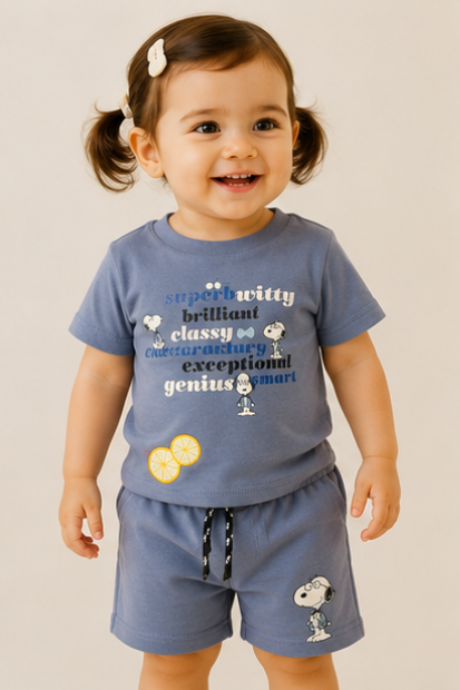 Unisex Graphic Shorts Set – Steel Blue