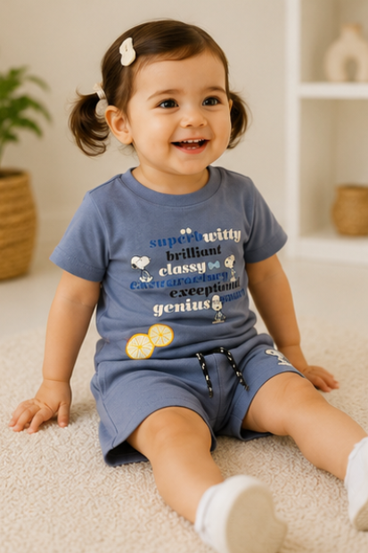 Unisex Graphic Shorts Set – Steel Blue