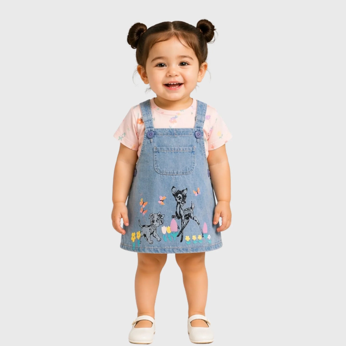 Mini Friends Denim Pinafore and Floral Tee Set