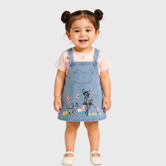 Mini Friends Denim Pinafore and Floral Tee Set