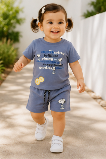 Unisex Graphic Shorts Set – Steel Blue
