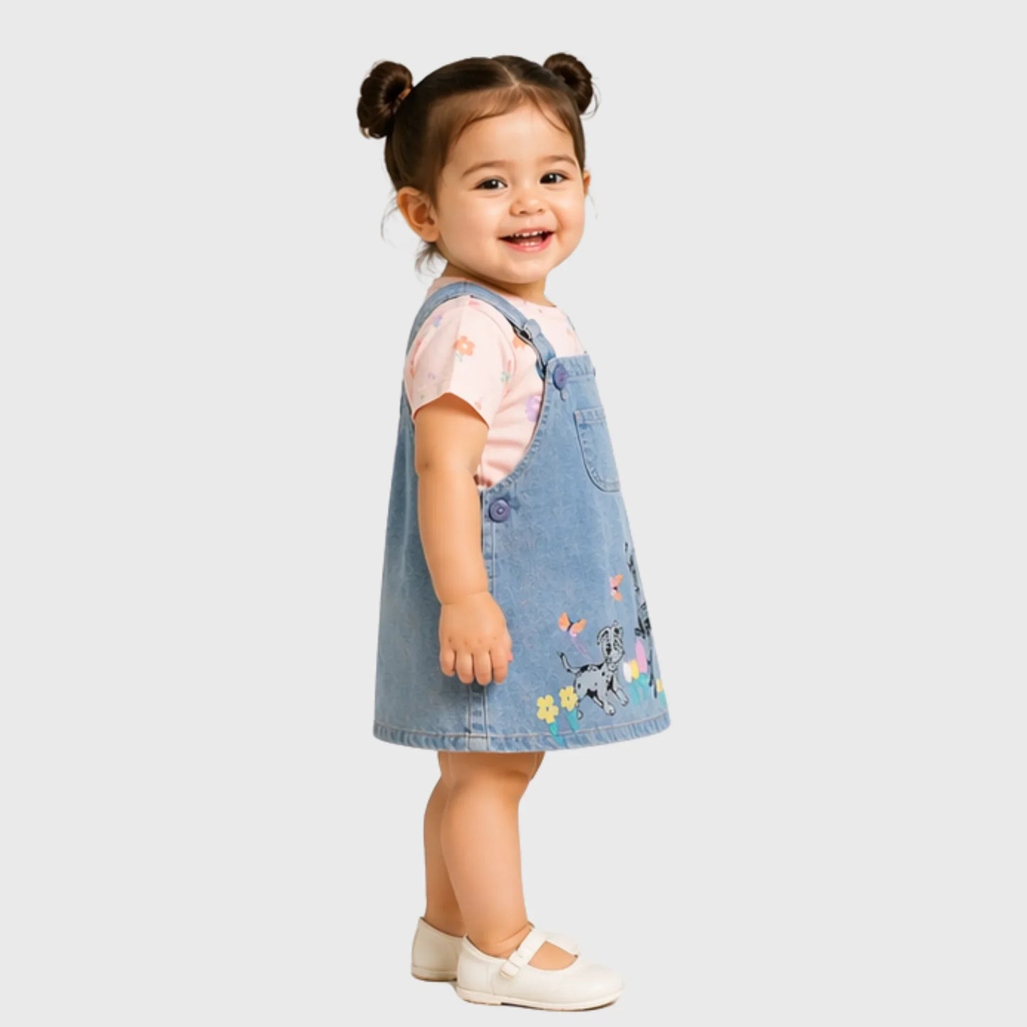 Mini Friends Denim Pinafore and Floral Tee Set