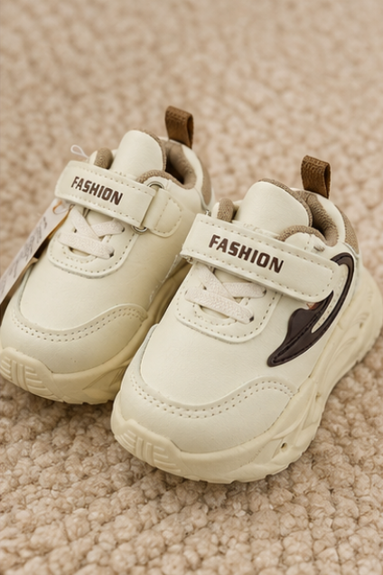 Kids’ Cream & Black Sporty Sneakers