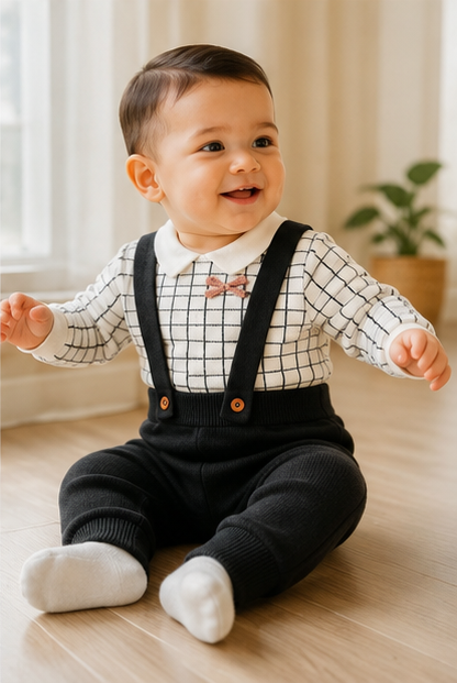 Dungaree Style Detachable Sweater with Black Romper