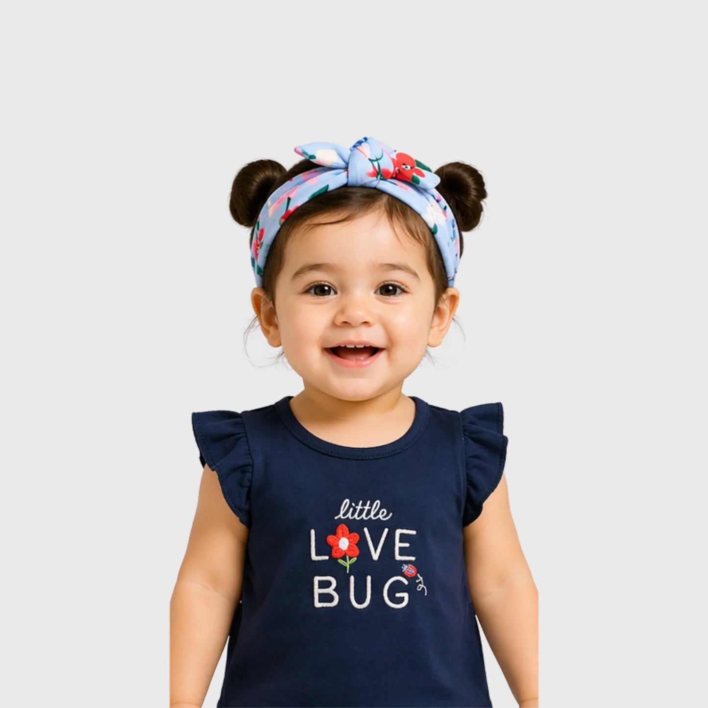 Mini Love Bug Flutter-Sleeve Tee, Floral Bloomers, and Headband Set Blue